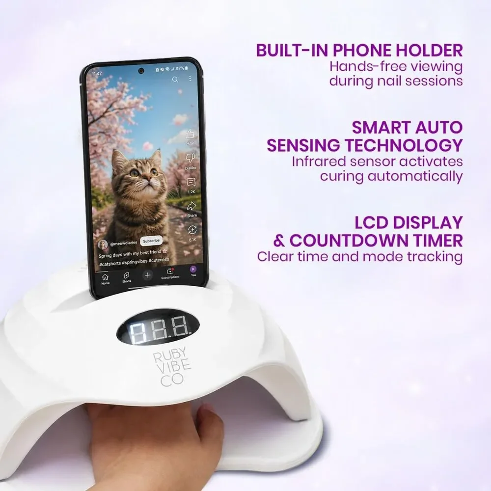 48W UV LED Gel Nail Lamp with Phone Holder & Auto Sensor